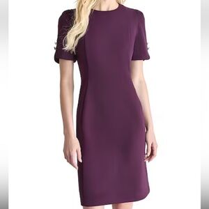 New DKNY by Donna Karan Petite Size Short Button Sleeve Scuba Crepe Sheath Dress
